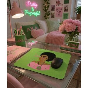 AKA Alpha Kappa Alpha Mouse Pad Pink and Green with Lady Print